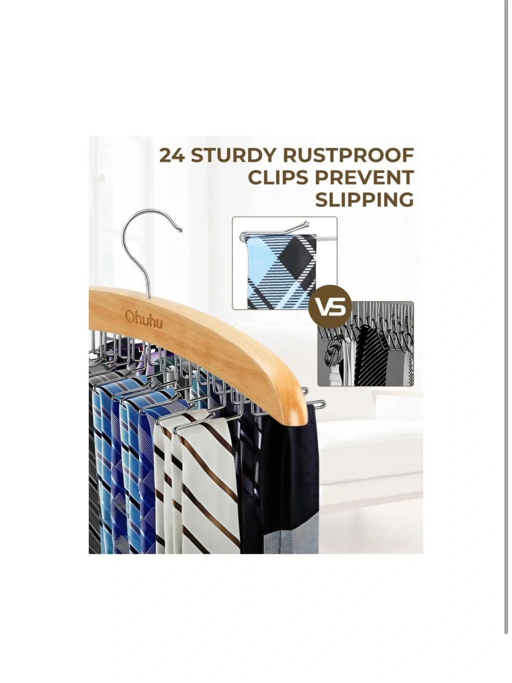 Wooden Multi-Tie & Scarf Hanger in Natural Brown